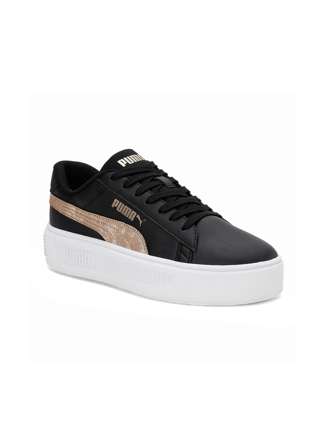 

Puma Women Leather Smash Platform V3 Metallics Casual Sneakers, Black