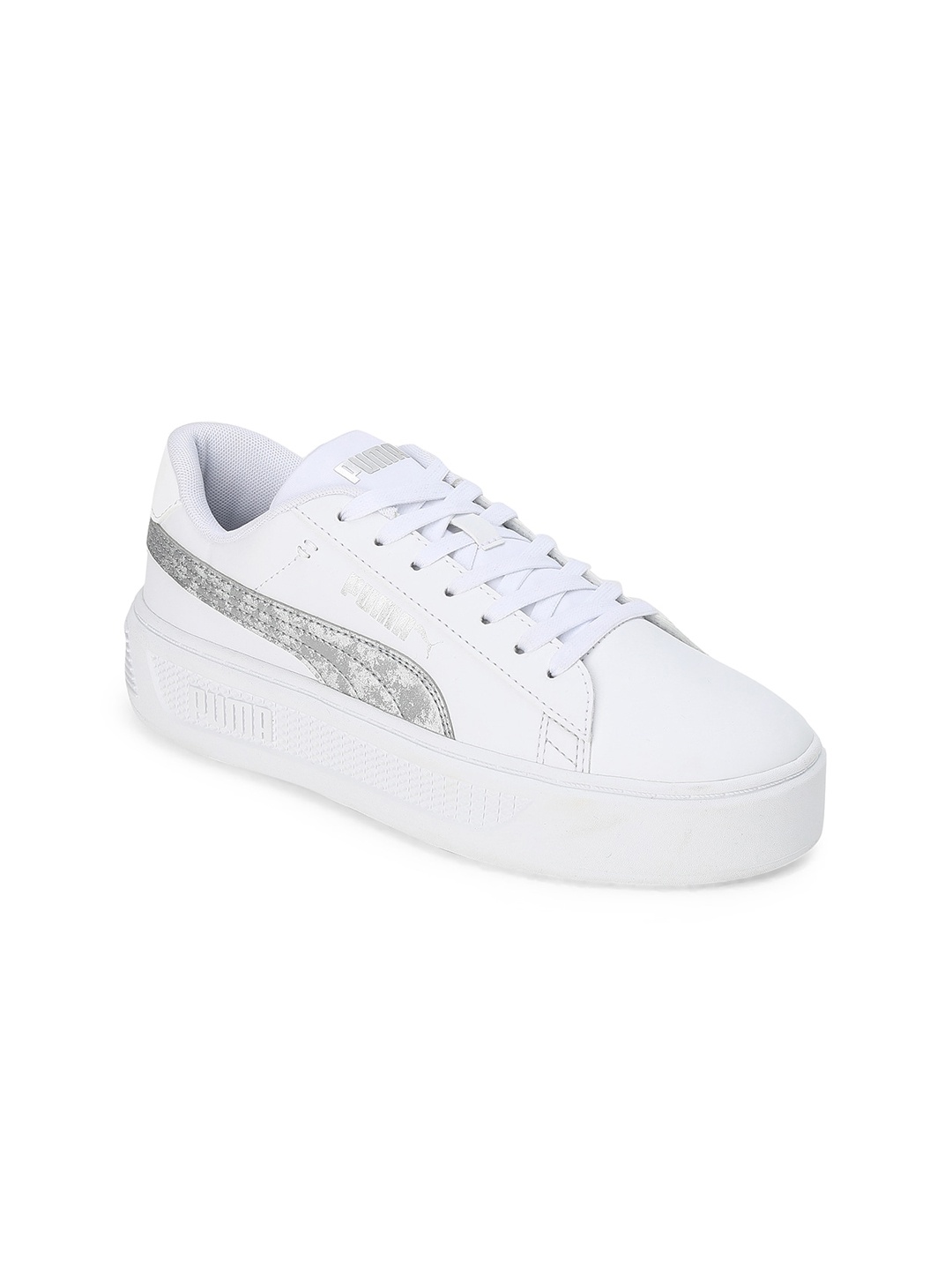 

Puma Women Smash Platform V3 Metallics Leather Sneakers, White