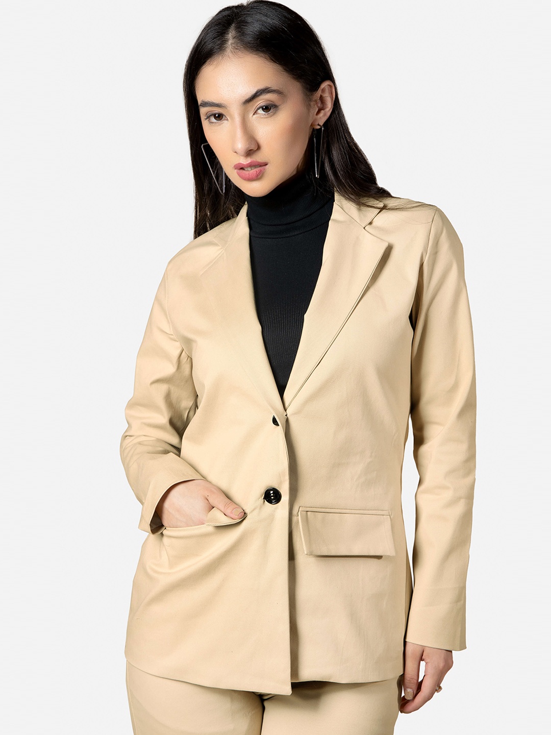 

NEOFAA Women Single-Breasted Formal Blazer, Beige