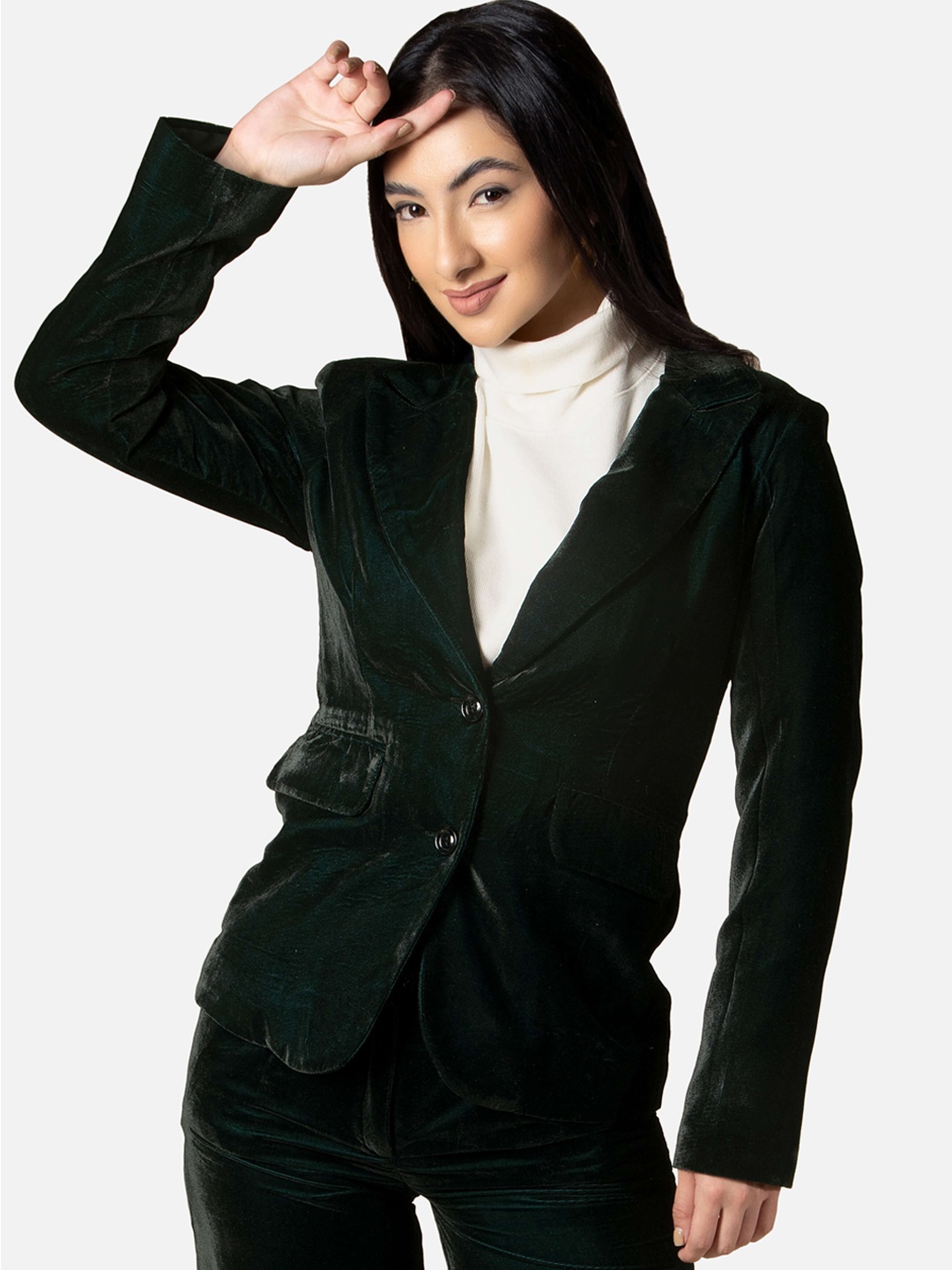 

NEOFAA Women Self-Design Single-Breasted Formal Blazers, Green