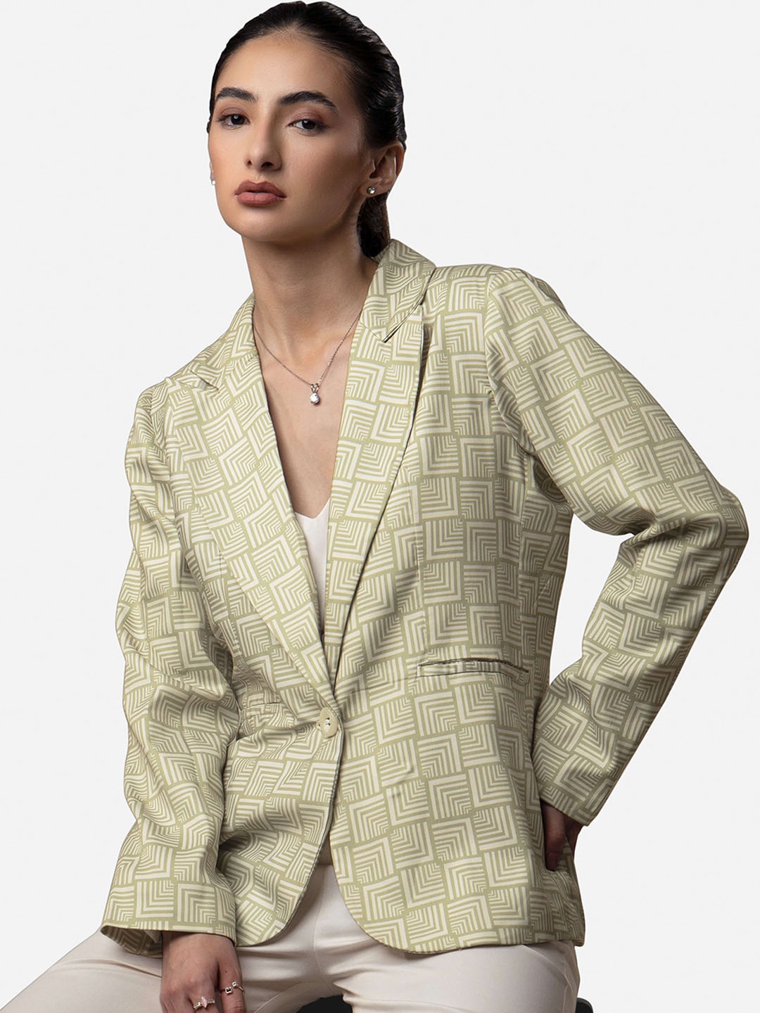 

NEOFAA Women Printed Single-Breasted Formal Blazers, White