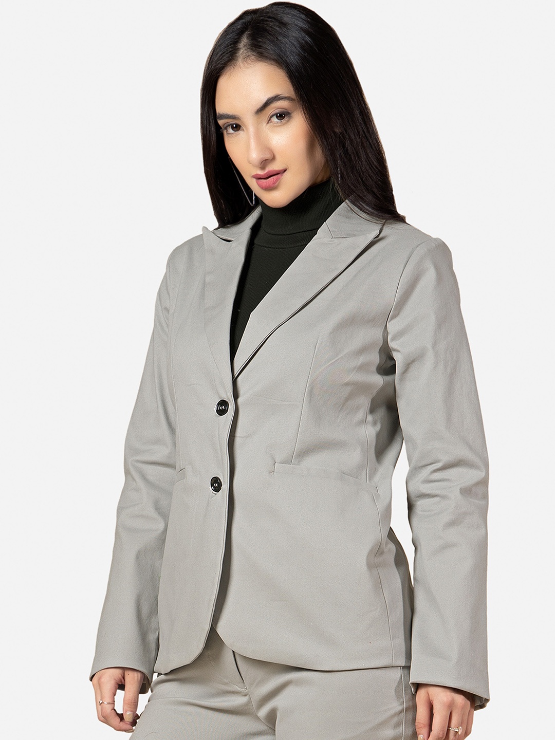 

NEOFAA Women Self-Design Single-Breasted Formal Blazers, Grey