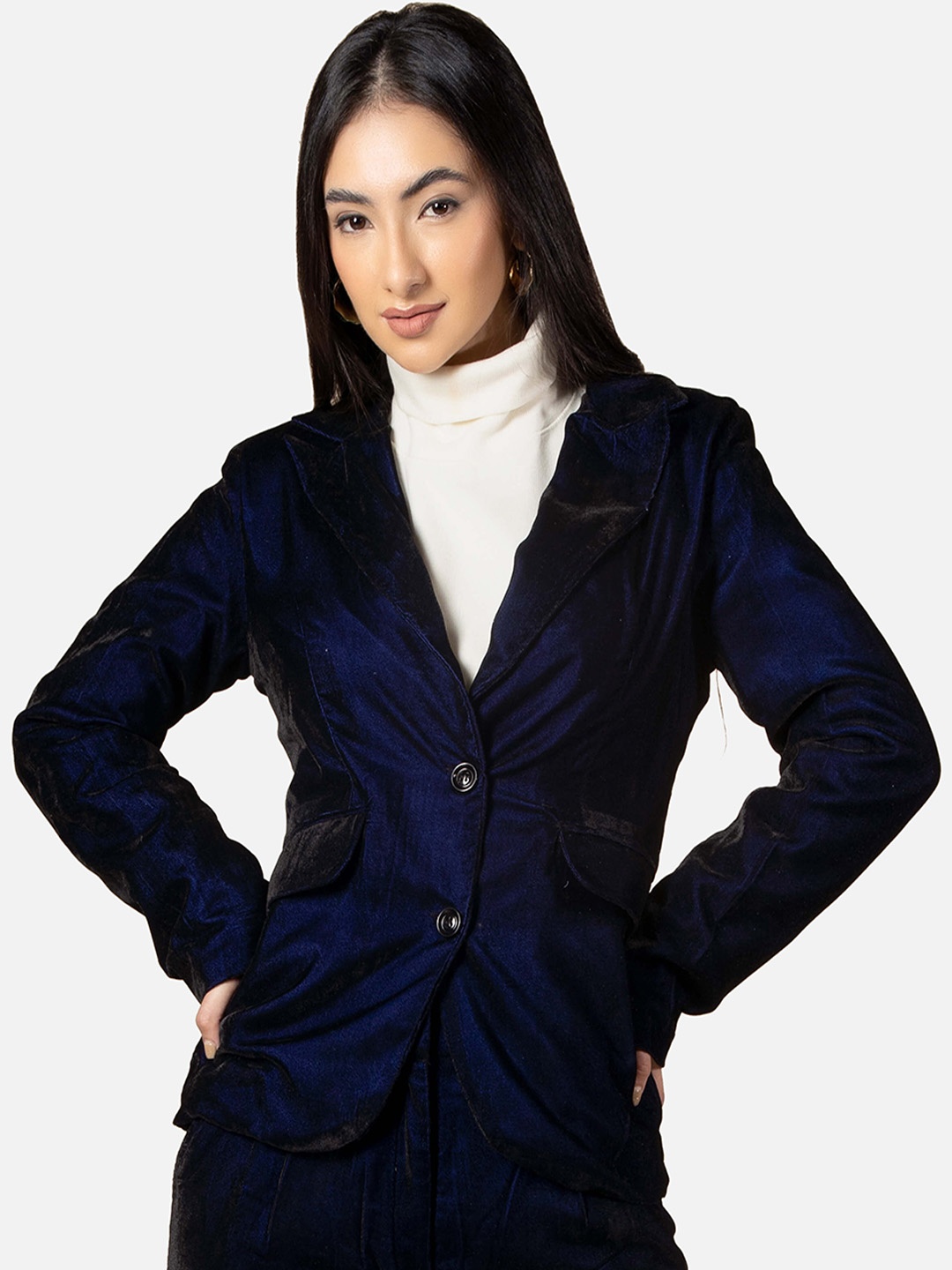 

NEOFAA Women Self-Design Single-Breasted Formal Blazers, Navy blue