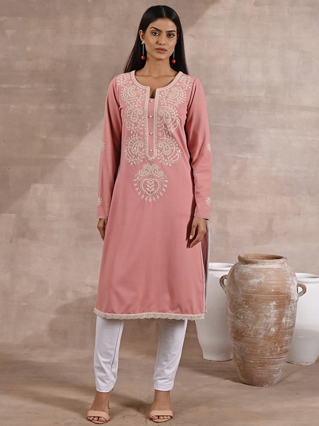 

Lakshita Women Ethnic Motifs Embroidered Round Neck Kurta, Pink