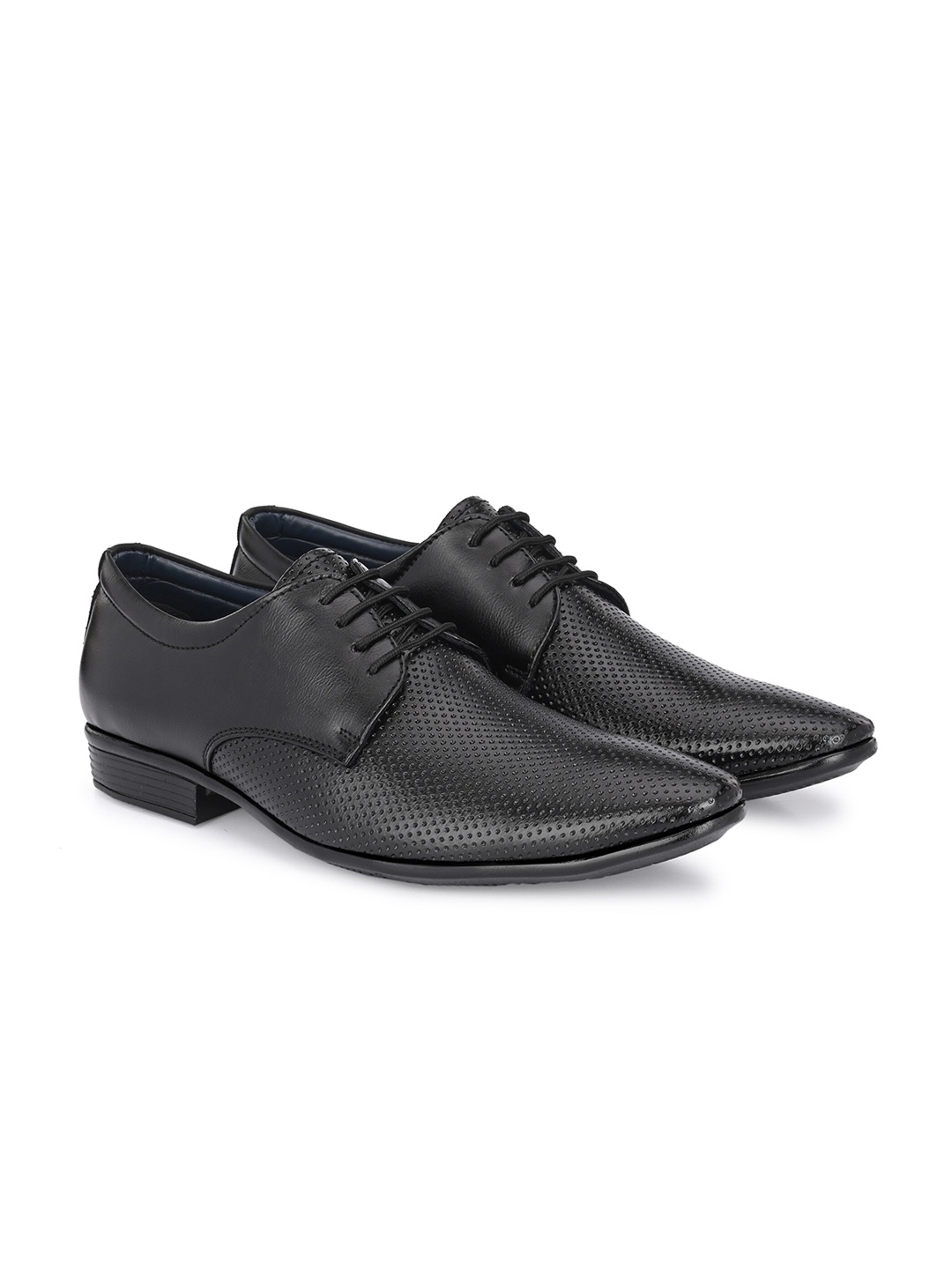 

Azzaro Black Men Textured Formal Derbys