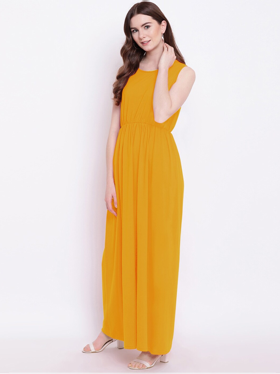 

A.T.U.N. Sleeveless Fit & Flare Maxi Cotton Dress, Mustard