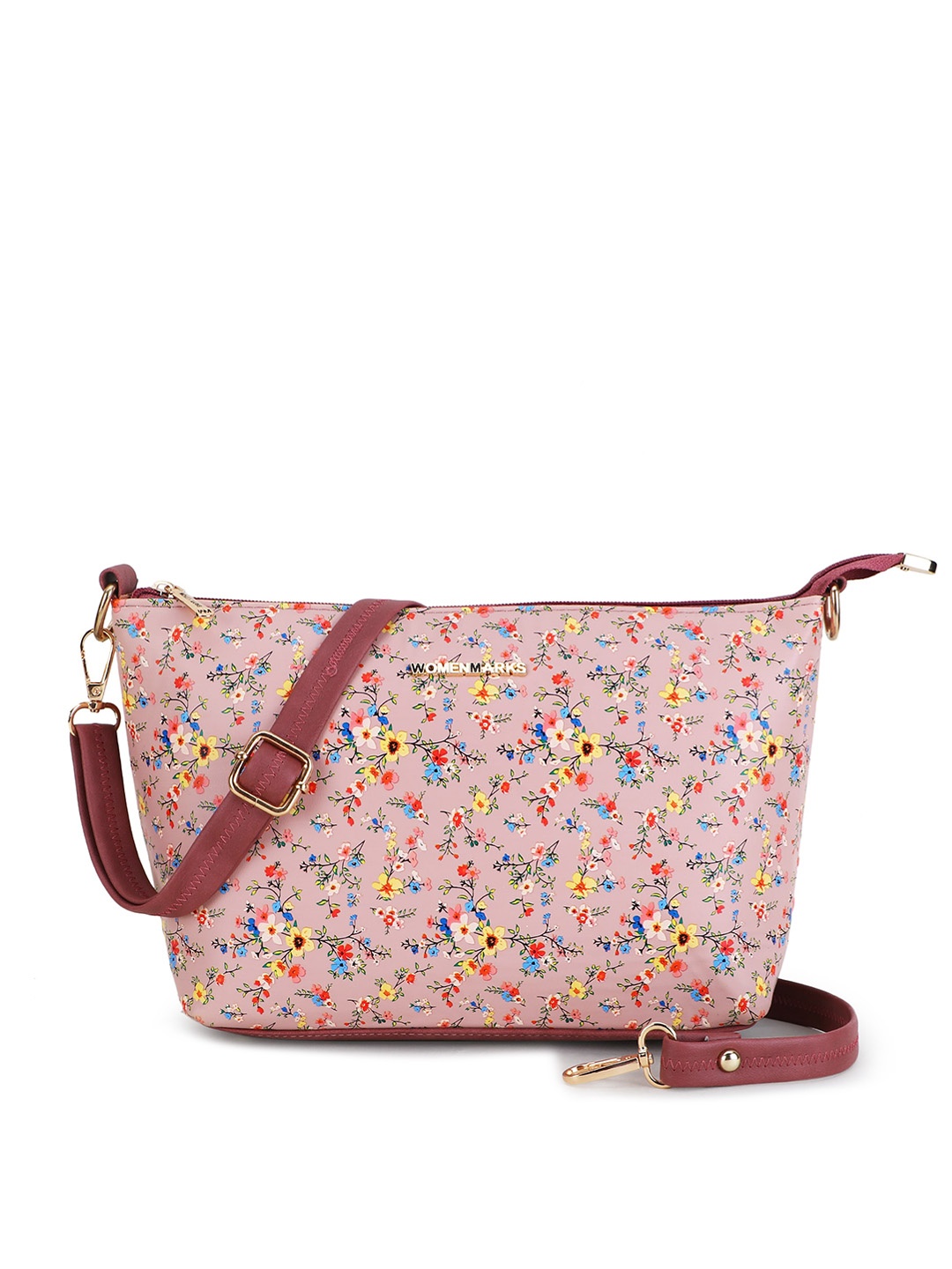 

WOMEN MARKS Floral Printed Structured Sling Bag, Pink