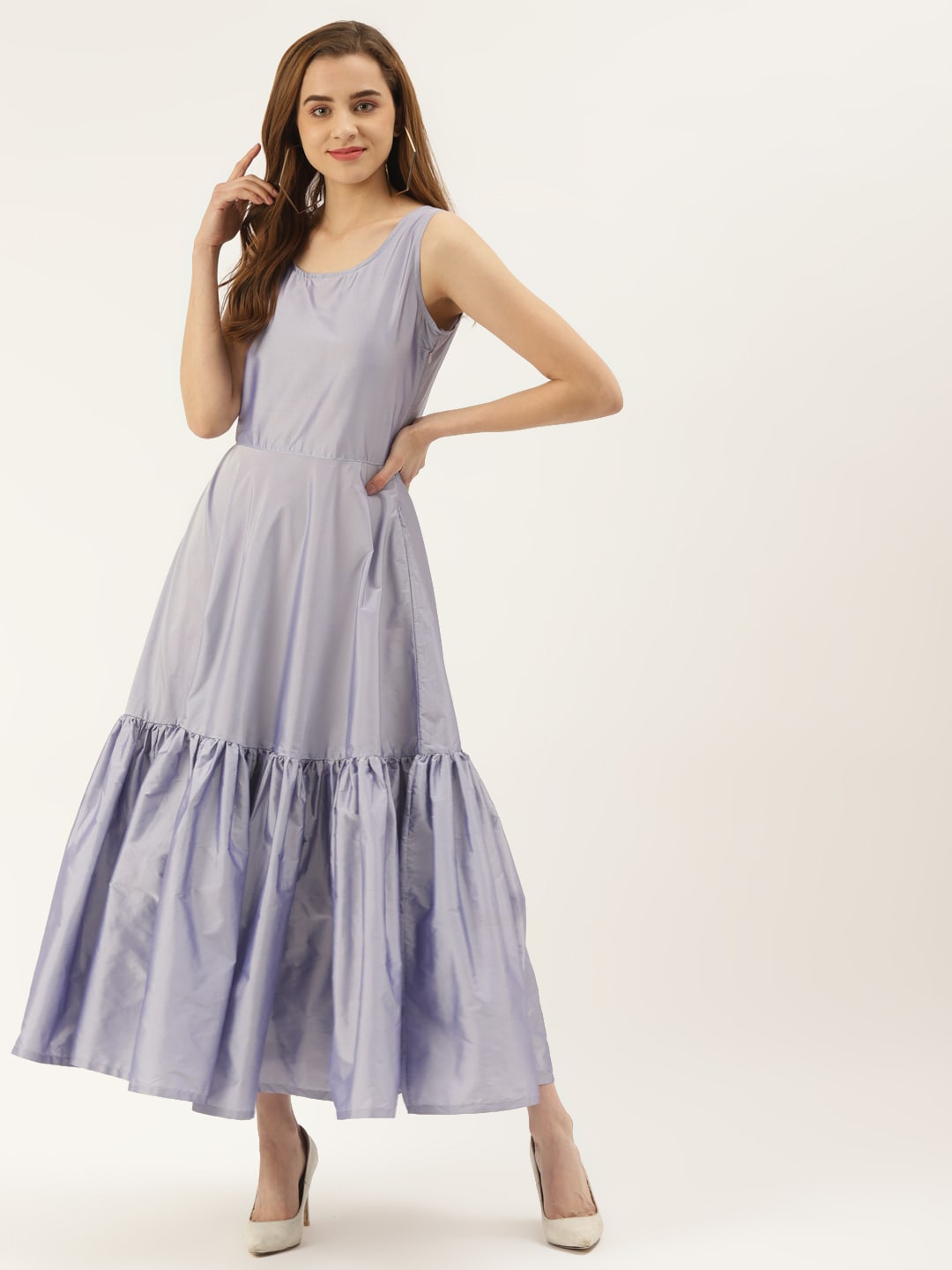 

KHUMAAR Shuchi Bhutani Gathered or Pleated Sleeveless Fit And Flare Dress, Lavender