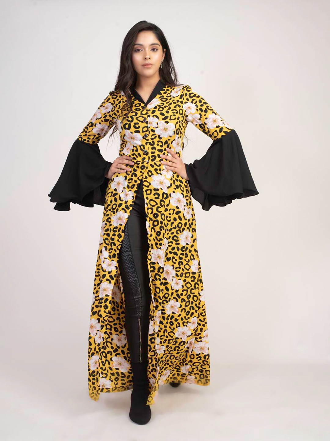 

KHUMAAR Shuchi Bhutani Animal Crepe Maxi Dress, Yellow