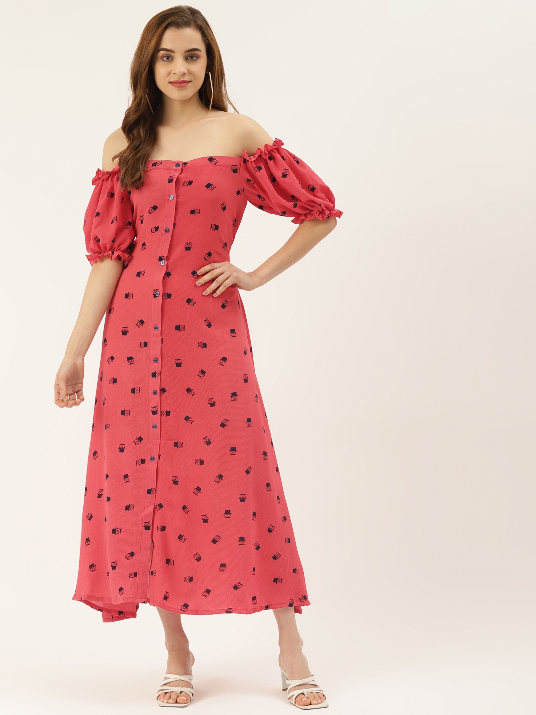 

KHUMAAR Shuchi Bhutani Off-Shoulder Crepe A-Line Midi Dress, Red
