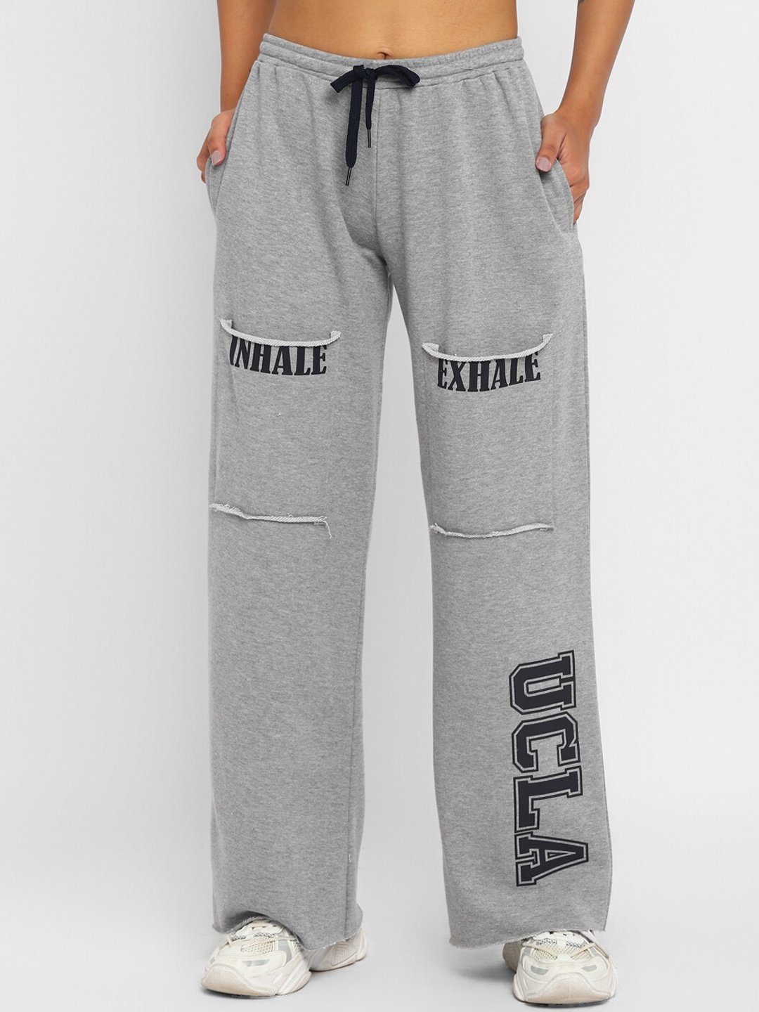 

UCLA Women Mid-Rise Printed Track Pants, Grey melange