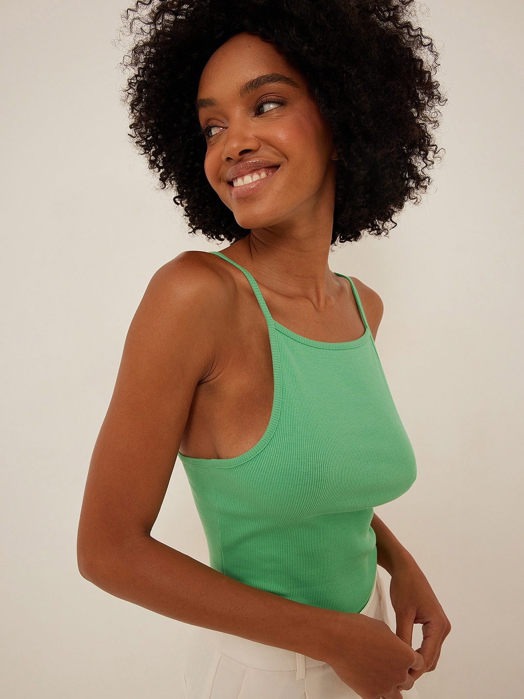 

NA-KD Shoulder Straps Crop Top, Green