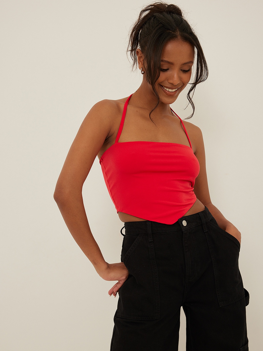 

NA-KD Halter Neck Crop Top, Red