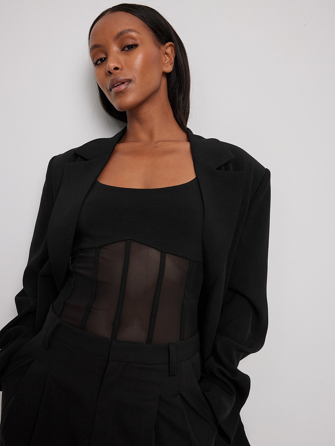 

NA-KD Mesh Corset Detail Bodysuit, Black