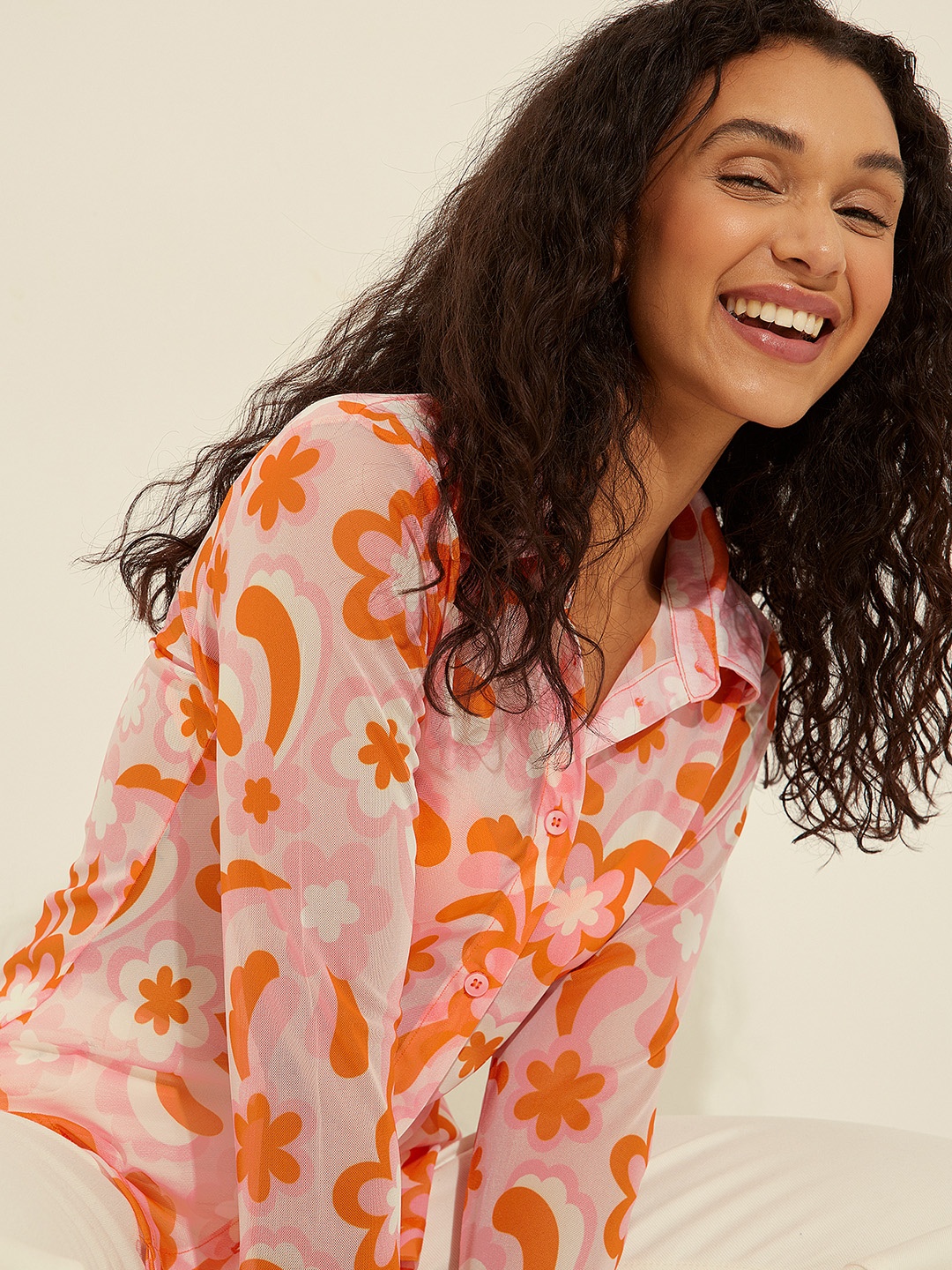 

NA-KD X Melissa Bentsen Floral Printed Casual Shirt, Pink