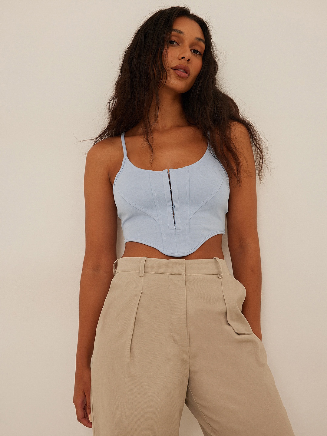 

NA-KD Corset Detail Crop Top, Blue