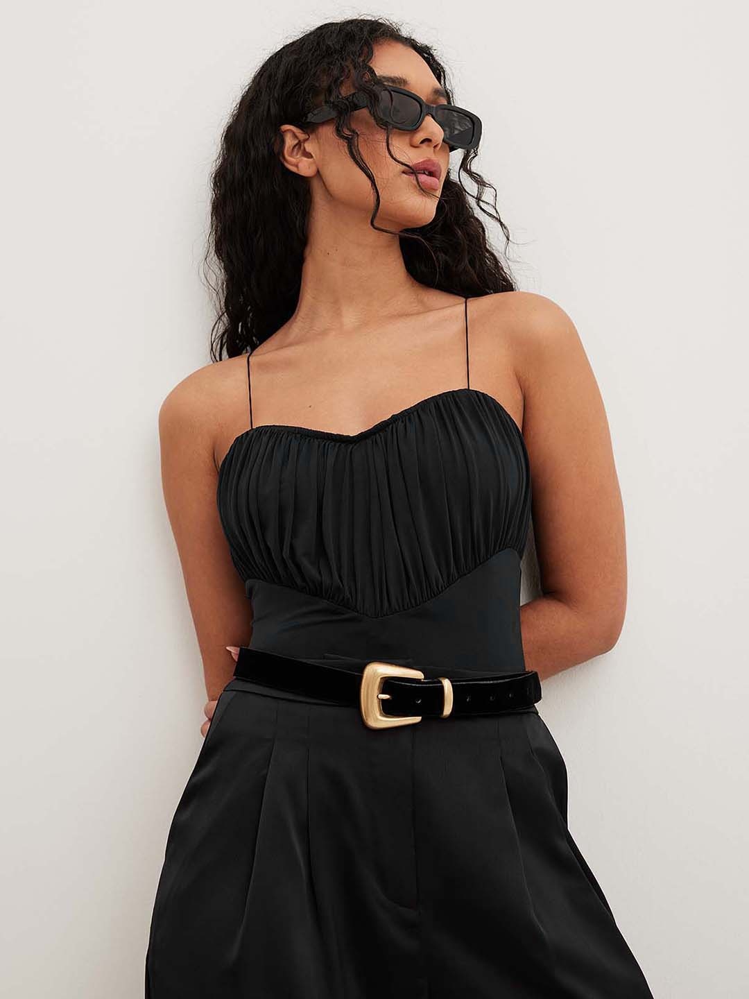 

NA-KD Draped Corset Detail Bodysuit, Black