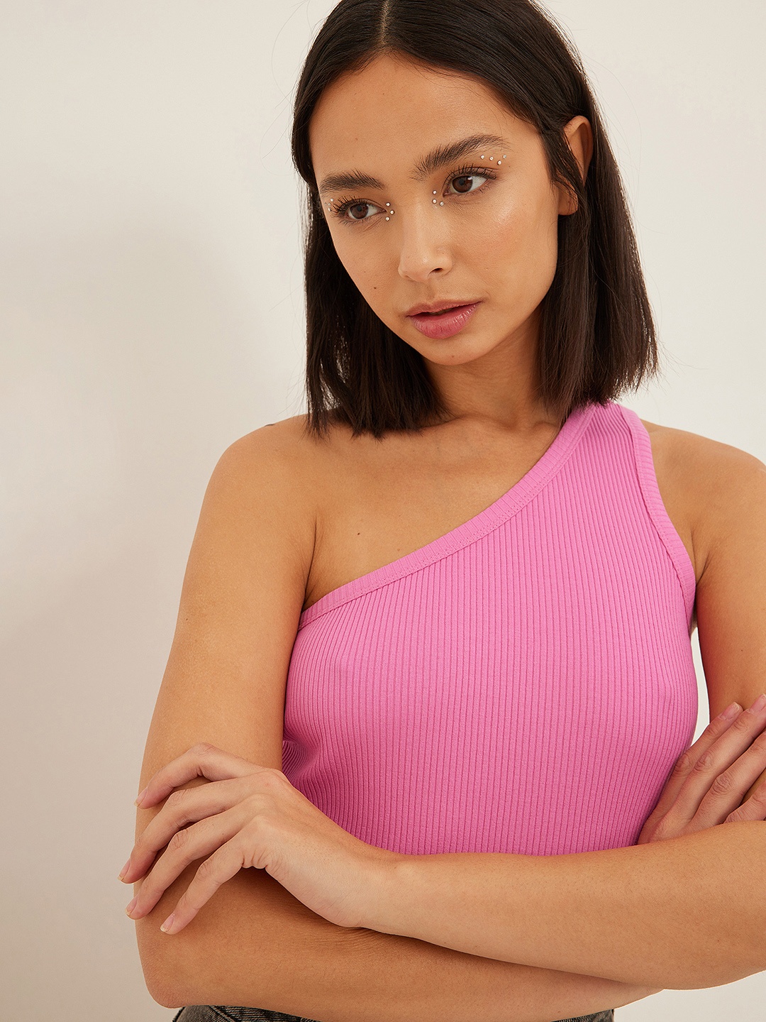 

NA-KD Ribbed One Shoulder Crop Top, Pink