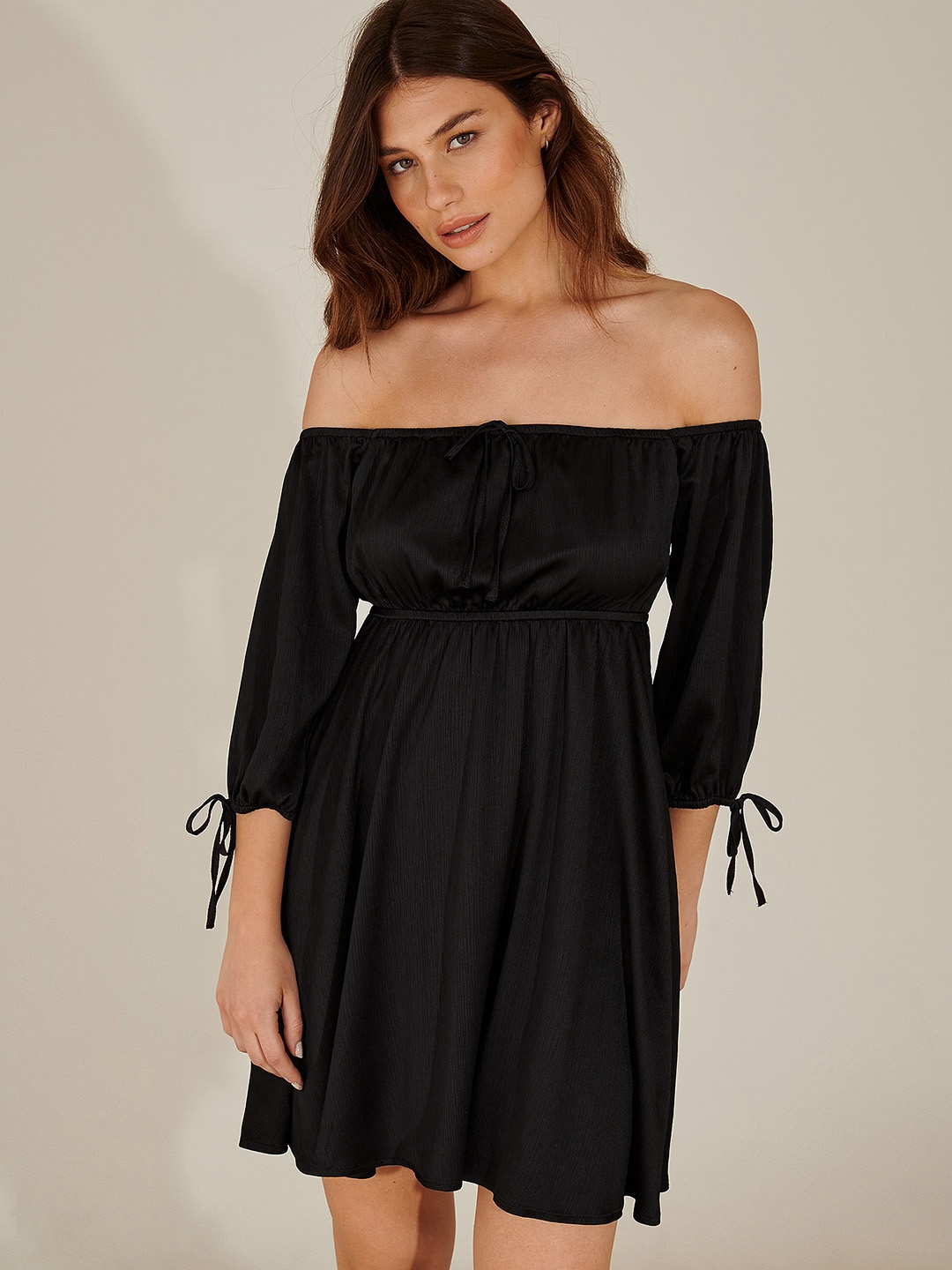 

NA-KD Off-Shoulder A-Line Dress, Black