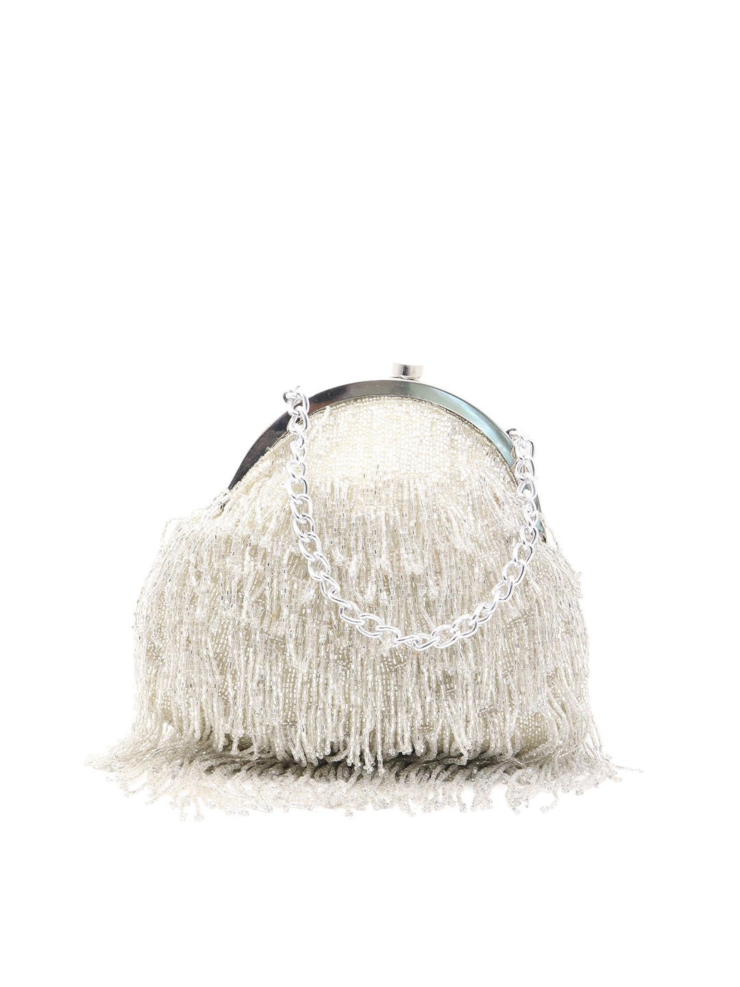 

ODETTE Embellished Beaded Tassel Purse, Silver