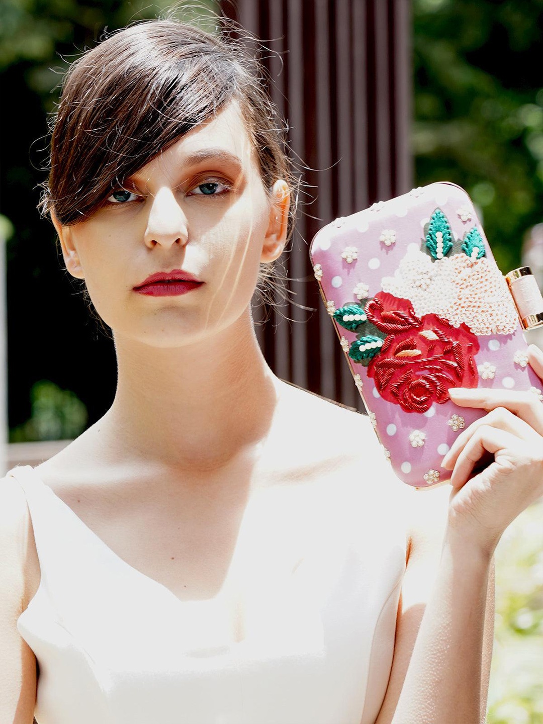 

ODETTE Printed Box Clutch, Peach