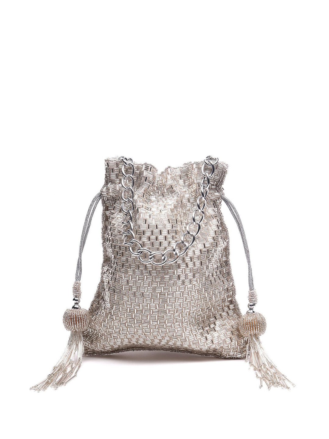 

ODETTE Silver Beaded Embellished Potli Clutch