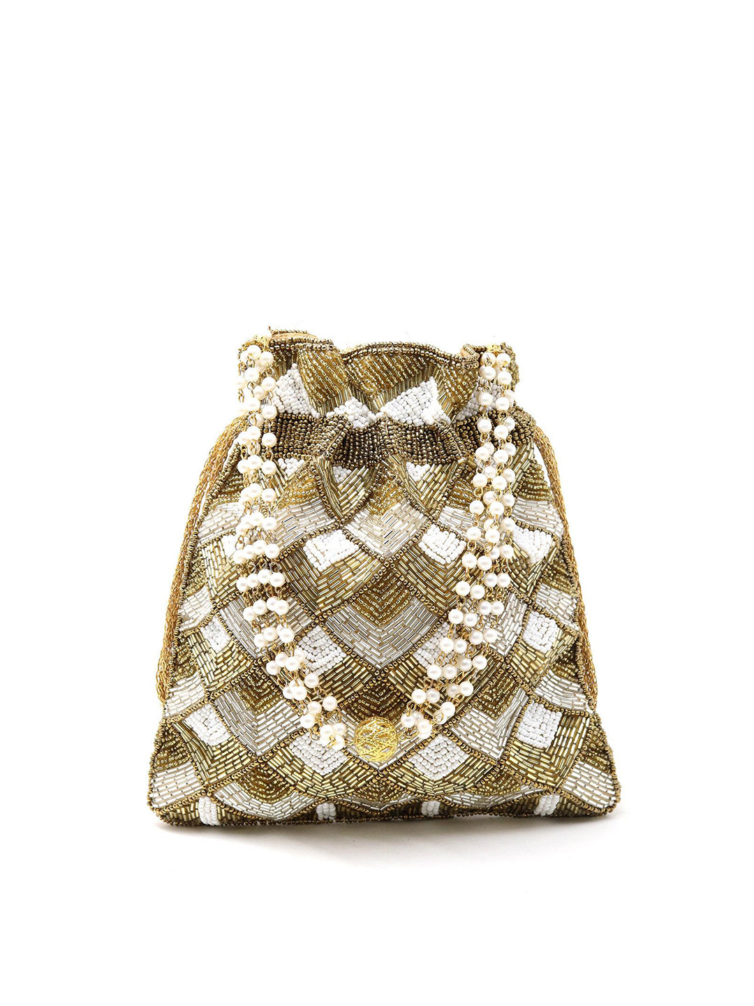 

ODETTE Embellished Potli Clutch, Gold