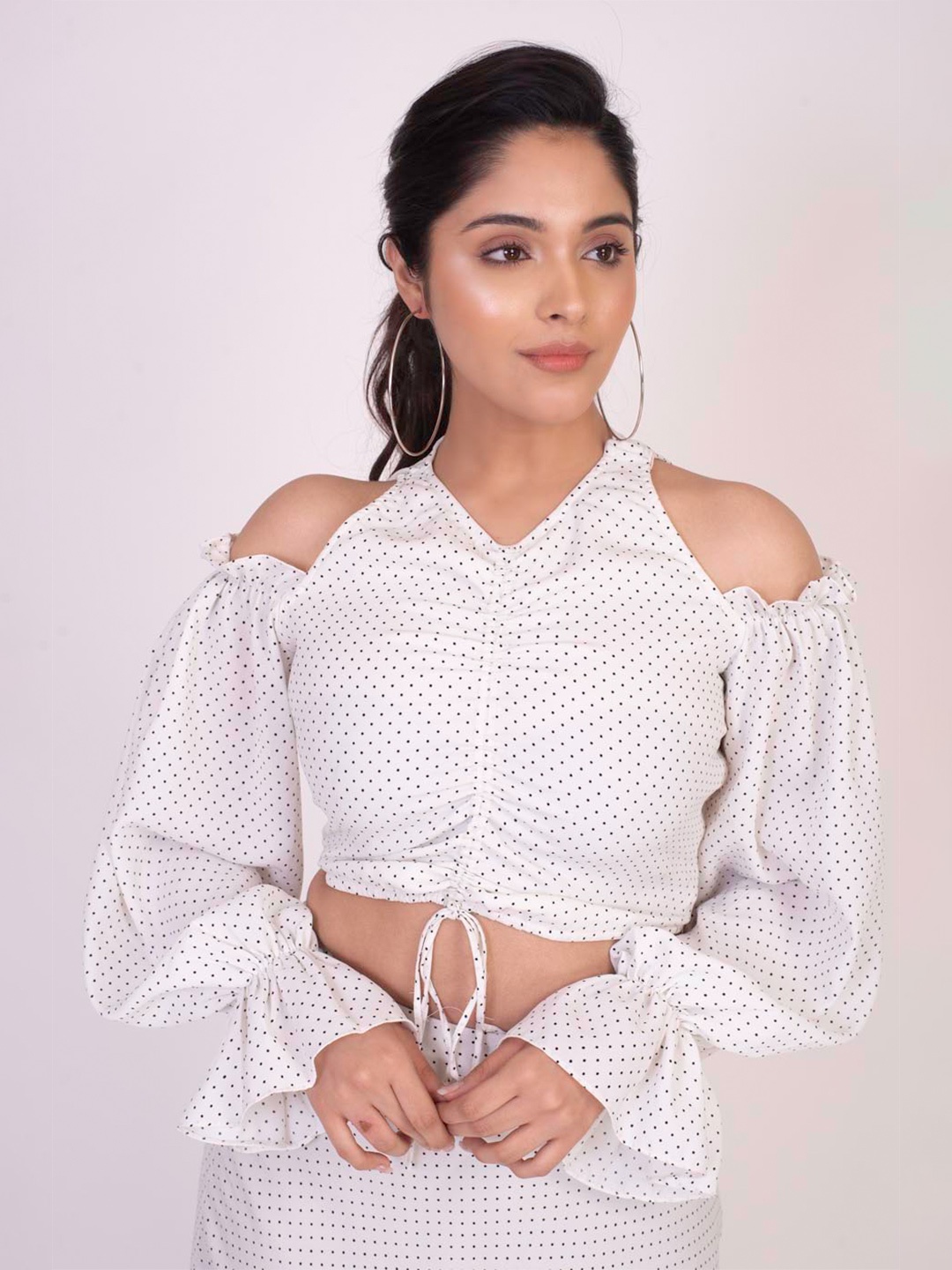 

KHUMAAR Shuchi Bhutani Print Georgette Crop Top, White