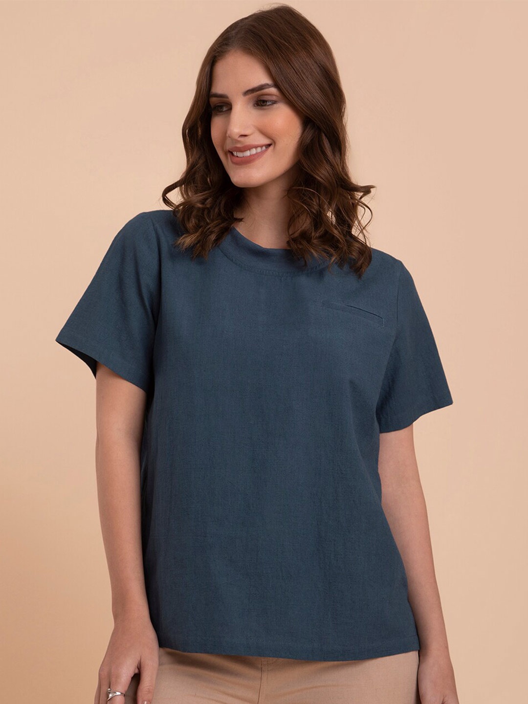 

FableStreet Women Round Neck T-shirt, Teal