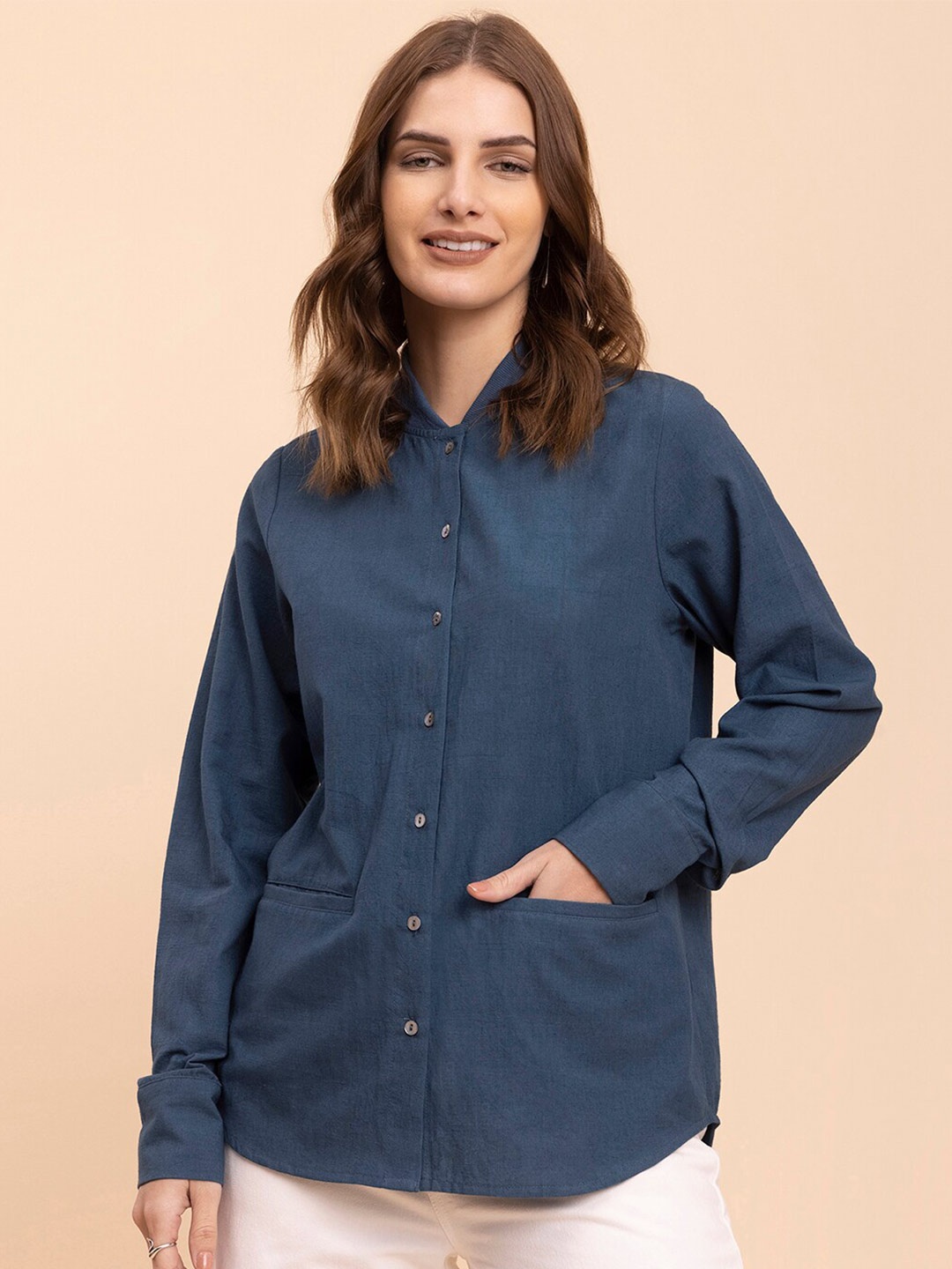 

FableStreet Women Classic Casual Linen Shirt, Blue