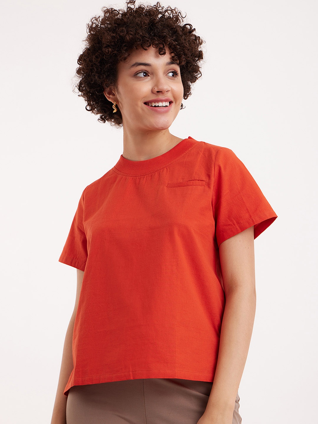 

FableStreet Women Round Neck Regular Sleeve T-shirt, Orange