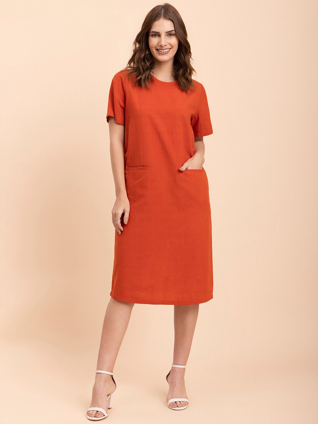 

FableStreet Linen T-shirt Dress, Orange