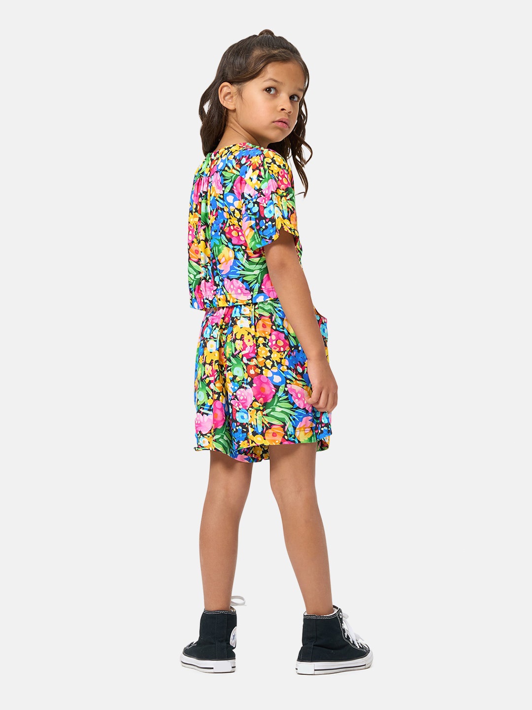

Angel & Rocket Floral Printed Shirt Style Crop Top, Blue