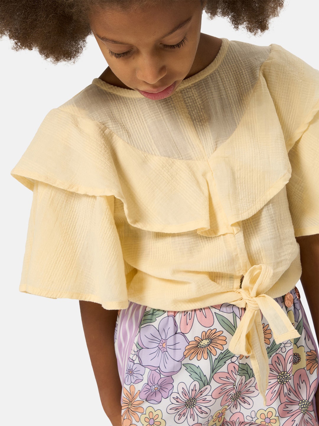 

Angel & Rocket Girls Flared Sleeves Waist Tie-Ups Cape Cotton Top, Yellow