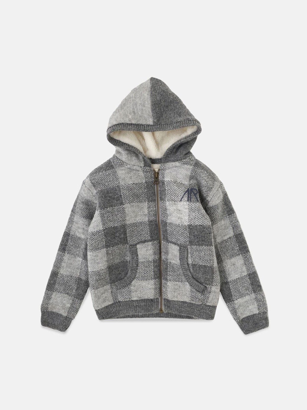 

Angel & Rocket Infants Boys Checked Hooded Acrylic Open Front Jacket, Grey