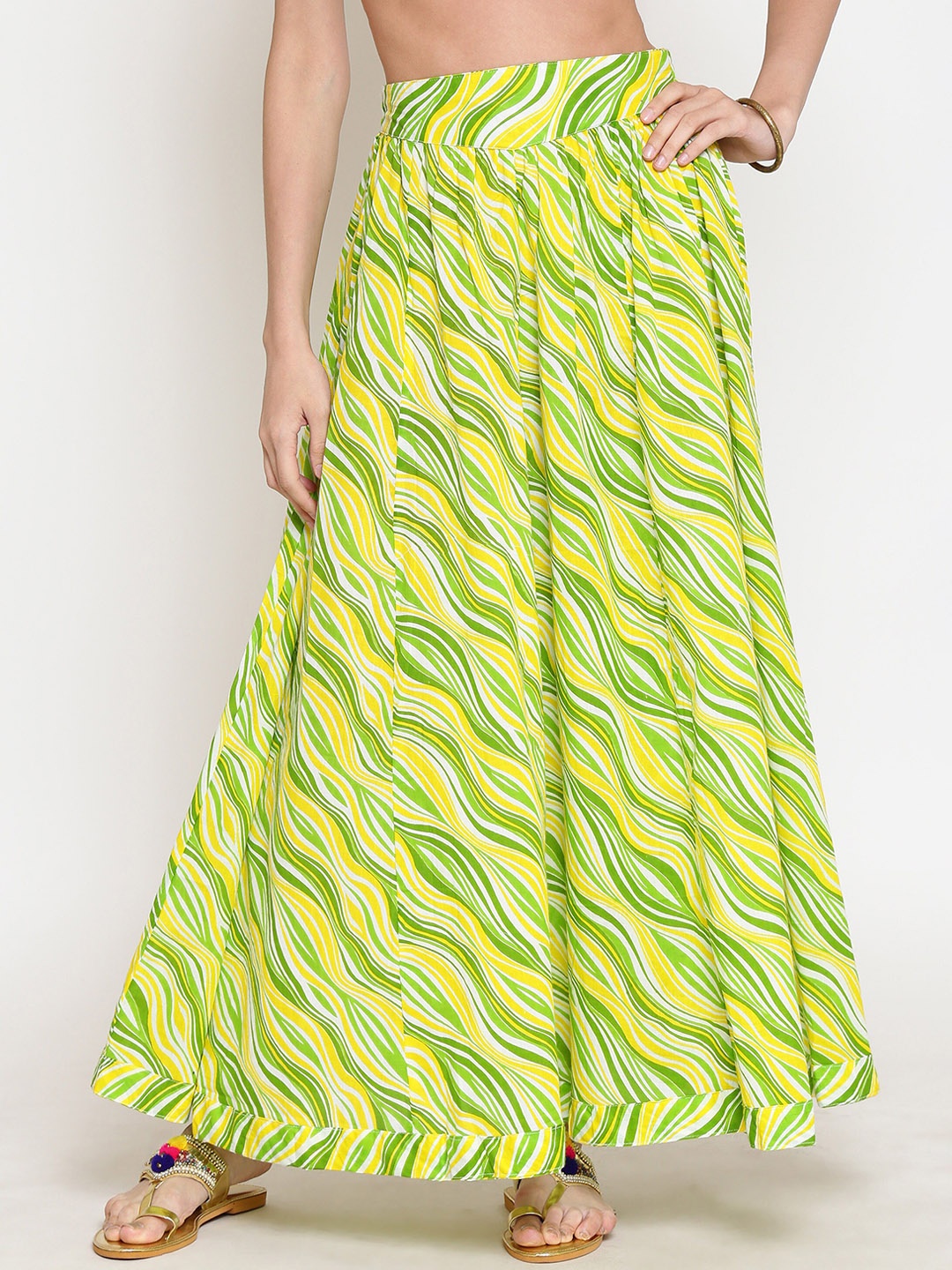 

Sera Printed Pure Cotton Maxi Flared Skirt, Yellow