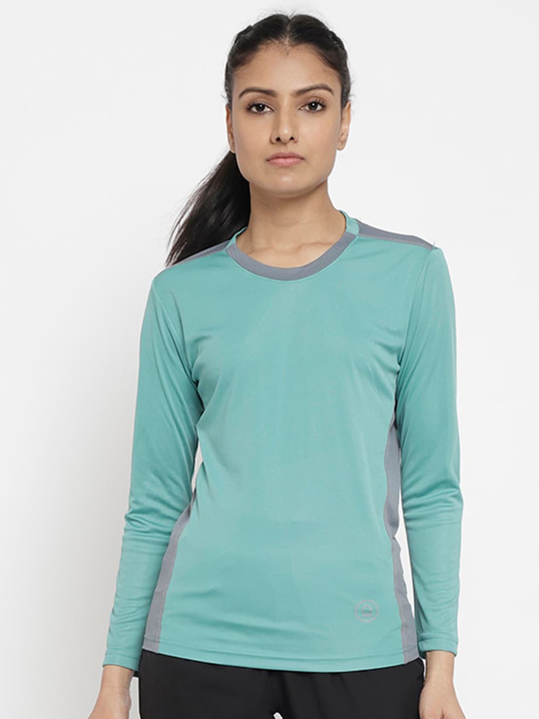 

CHKOKKO Round Neck Colourblocked Regular Fit Dry Fit Gym Sports T-shirt, Sea green