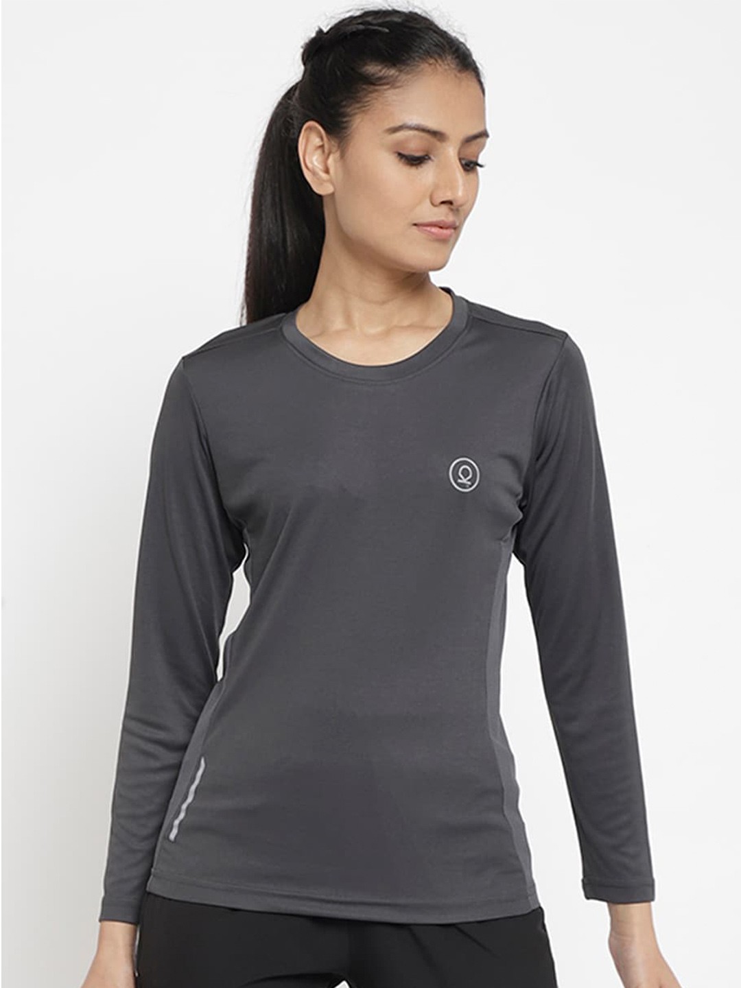 

CHKOKKO Women Round Neck Dry Fit Sports T-shirt, Grey