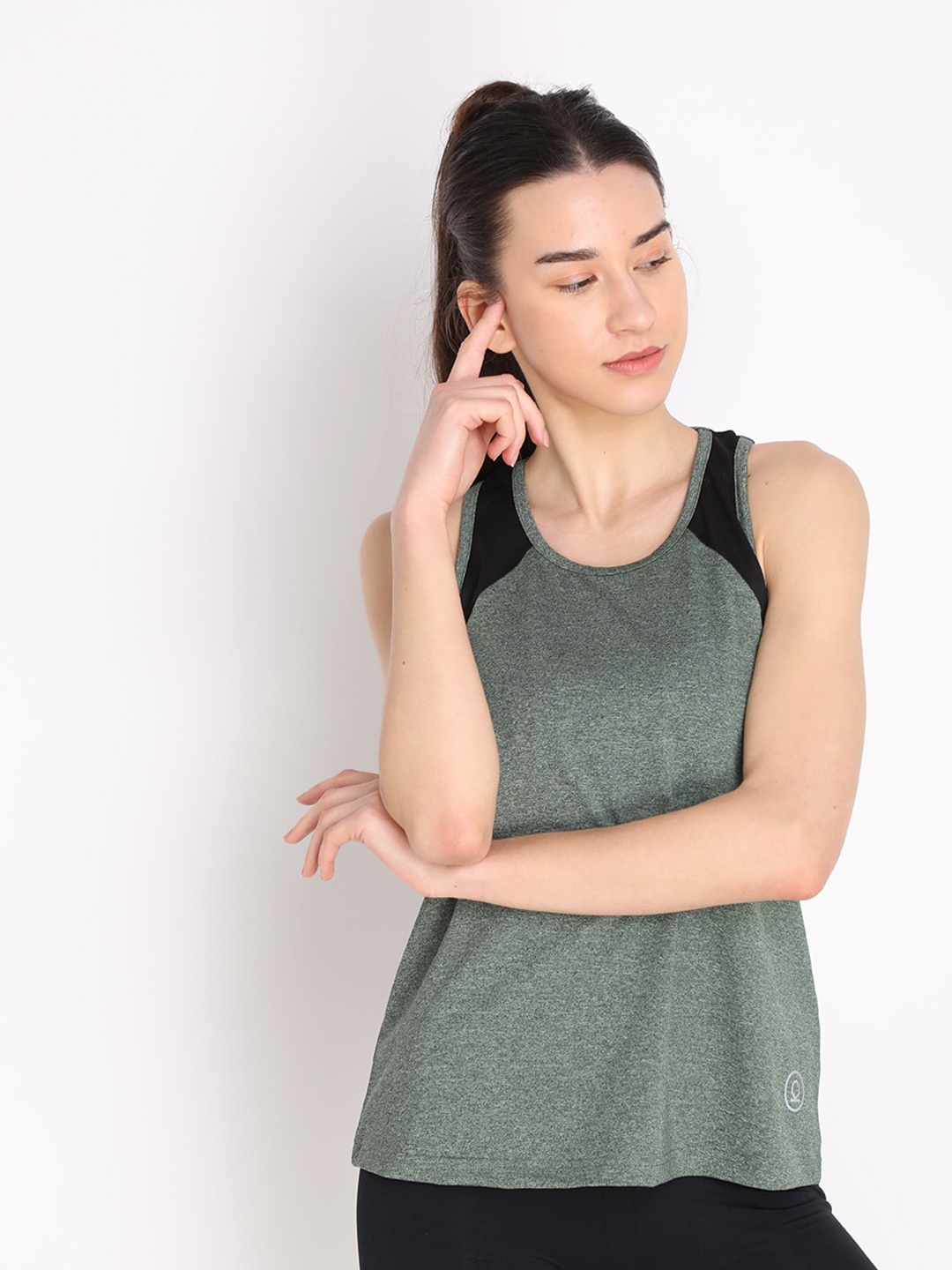 

CHKOKKO Round Neck Colourblocked Training Tank Top, Green