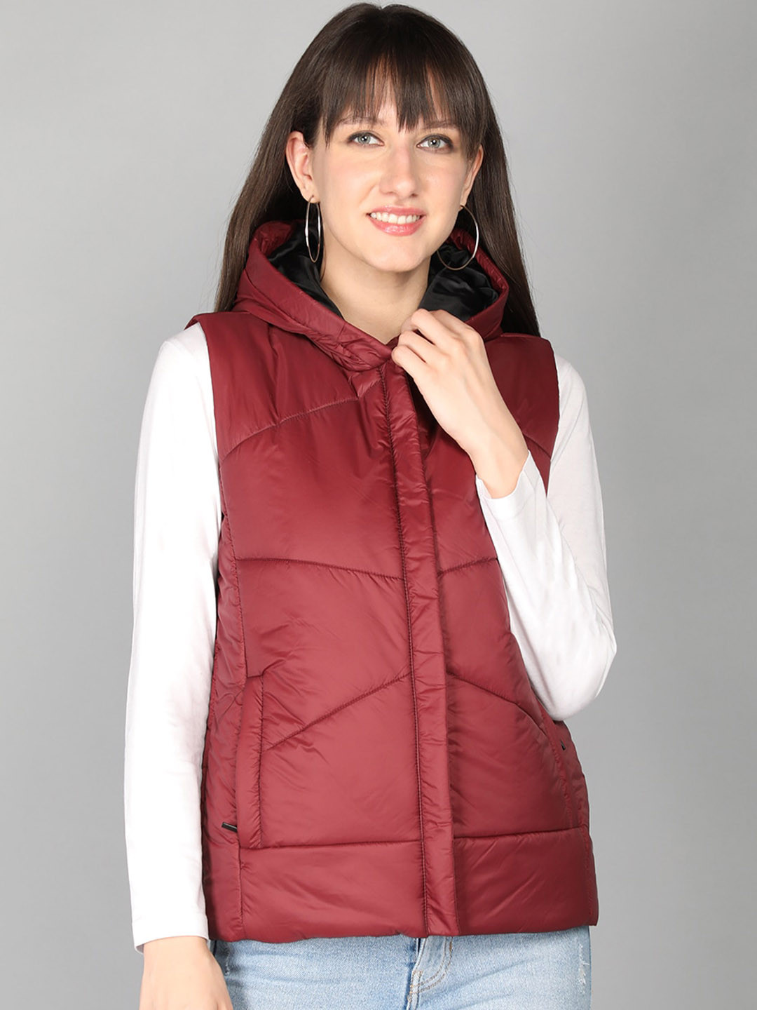 

CHKOKKO Women Lightweight Hooded Padded Jacket, Red