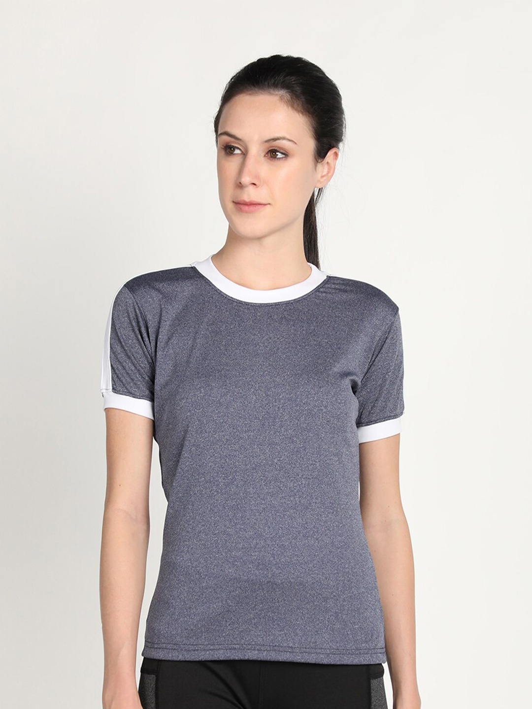 

CHKOKKO Women Round Neck Short Sleeves T-shirt, Grey