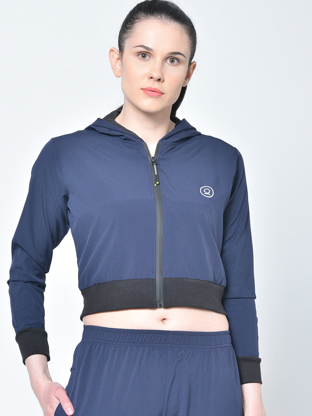 

CHKOKKO Women Lightweight Hooded Crop Sporty Jacket, Navy blue