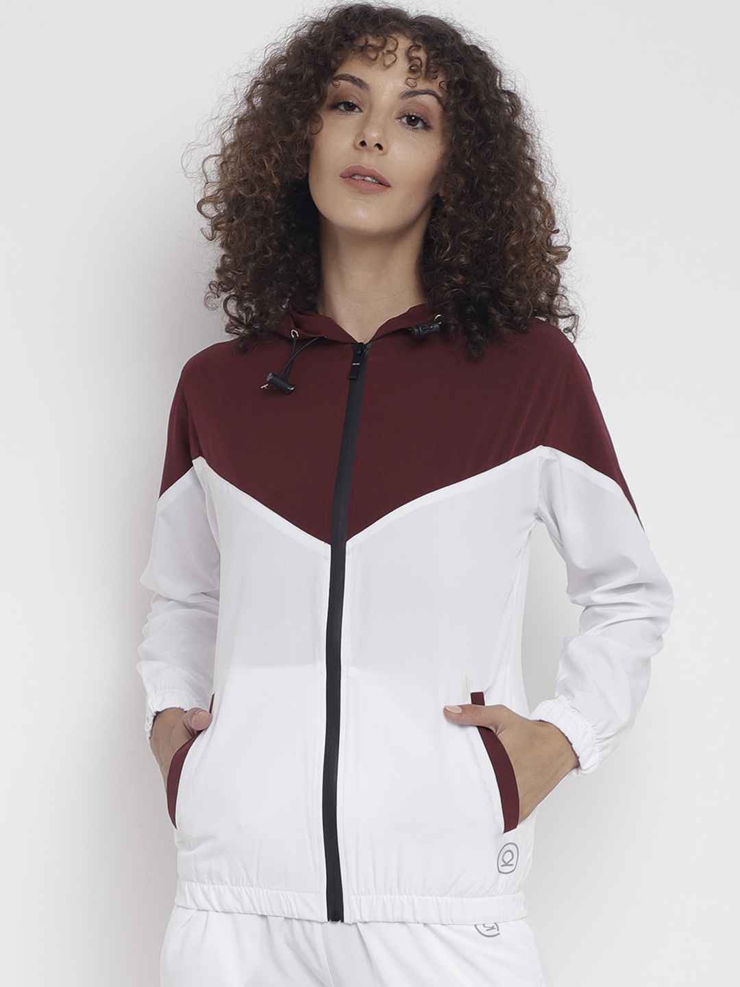 

CHKOKKO Women Colourblocked Windcheater Sporty Jacket, White