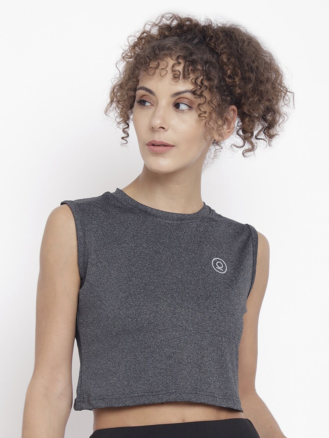 

CHKOKKO Round Neck Crop Top, Charcoal