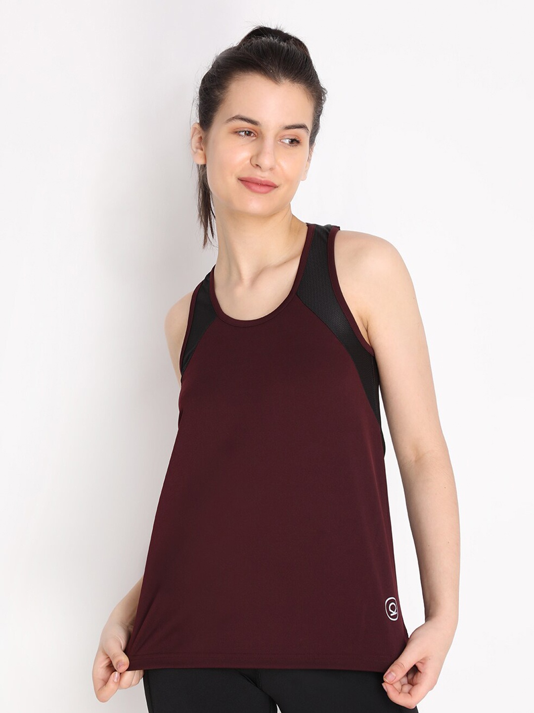 

CHKOKKO Round Neck Colourblocked Tank Top, Red