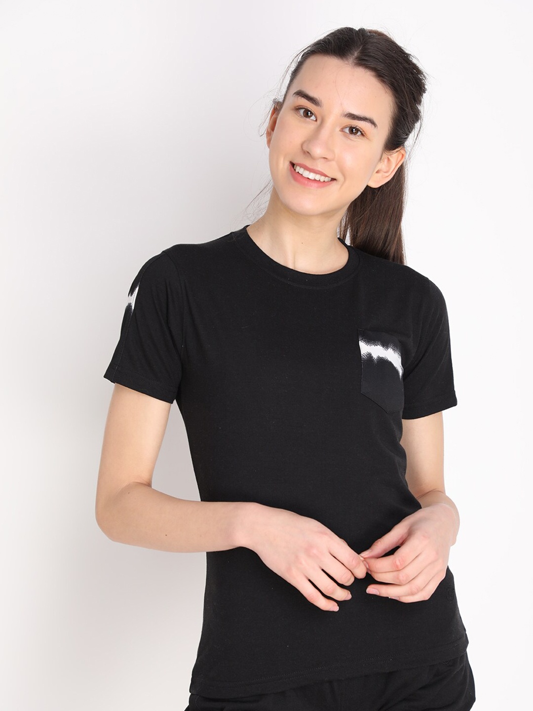 

CHKOKKO Women Cotton T-shirt, Black