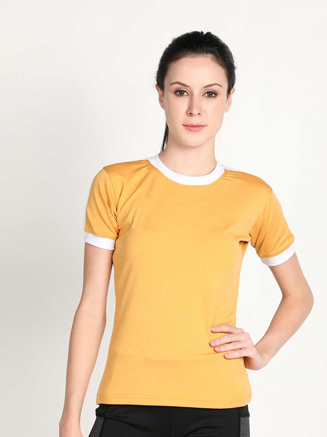 

CHKOKKO Women Round Neck T-shirt, Mustard