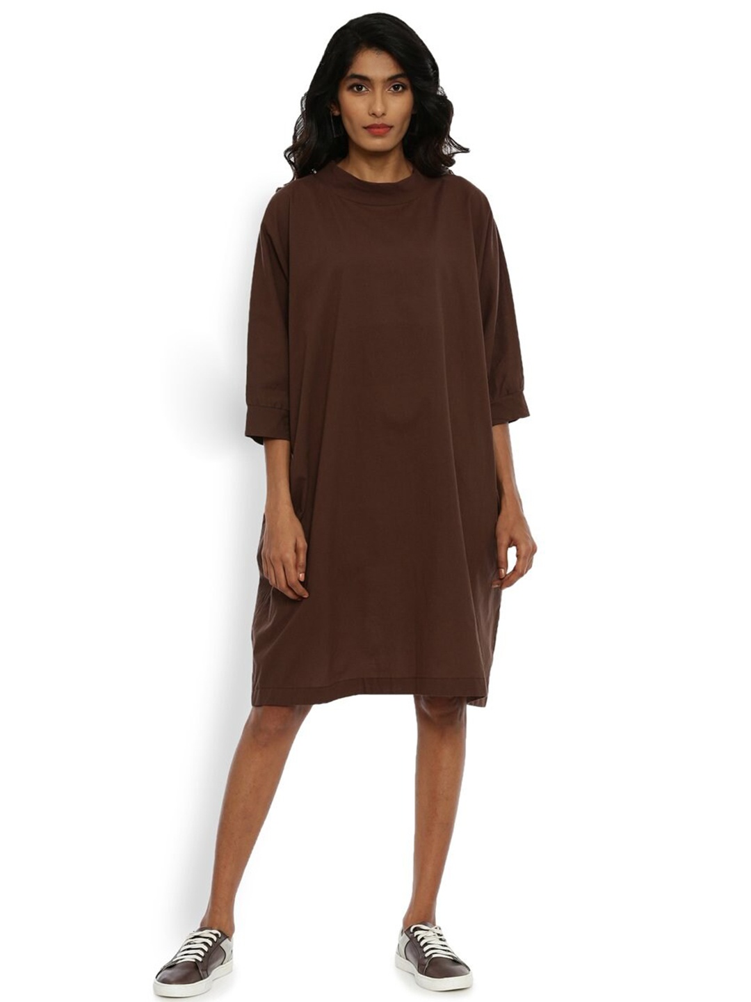 

GRASS by Gitika Goyal Round Neck Cotton A-Line Dress, Brown