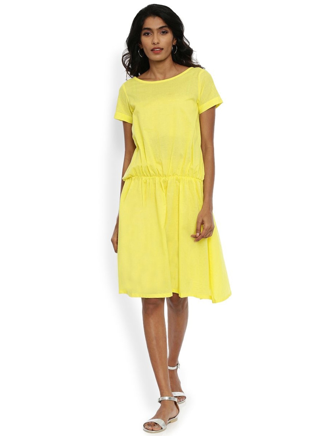 

GRASS by Gitika Goyal Round Neck Drop Waist Dress, Yellow
