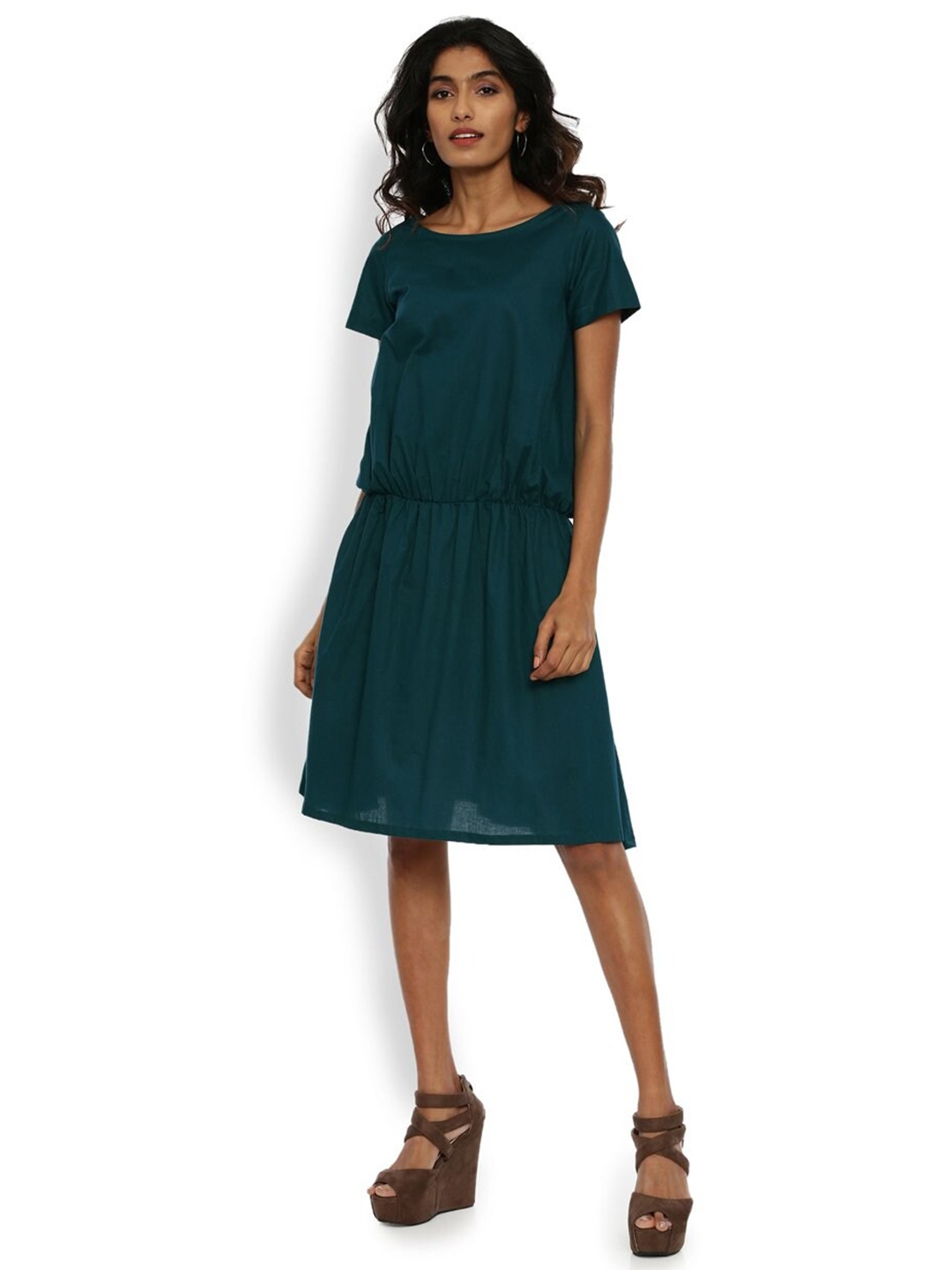 

GRASS by Gitika Goyal Drop-Waist Cotton Dress, Teal